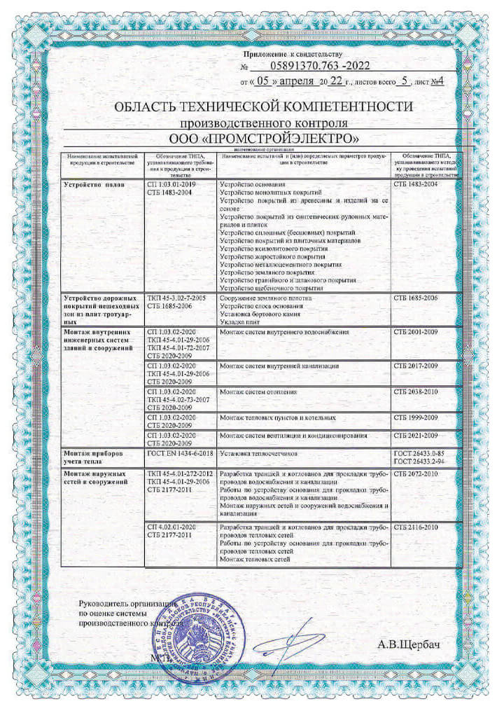 Certificate of technical competence of PromstroyElectro LLC